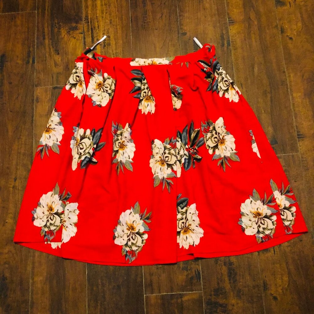TIKI HAWAIIAN VIBE FLORAL RED SKIRT